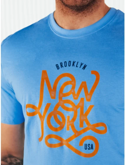 Pánske modré tričko s potlačou FashionStreet RX5370