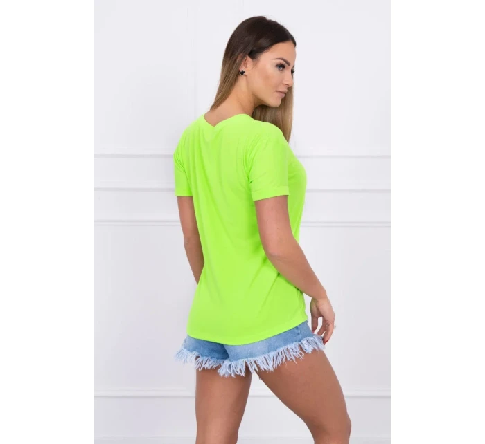 Blúzka s dámskou grafickou zelenou neónovou farbou Blúzka s dámskou grafickou zelenou neónovou farbou