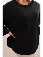 Dámská blůza Plus Size s bavlnou, s kapsou a ohrnutým rukávem černá