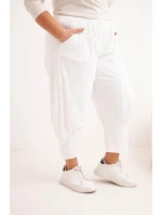 Dámske plus veľkosť nohavice s nízkym sedom a elastickým pásom biela