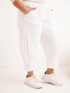 Dámske plus veľkosť nohavice s nízkym sedom a elastickým pásom biela