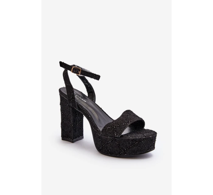 Džínové sandály na podpatku černé model 21649730 - Boto