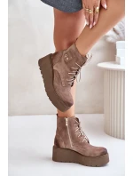 Semišové Dámské Kotníkové Boty Na Platformě A Klínu Zateplené Béžové model 21673811 - Zazoo