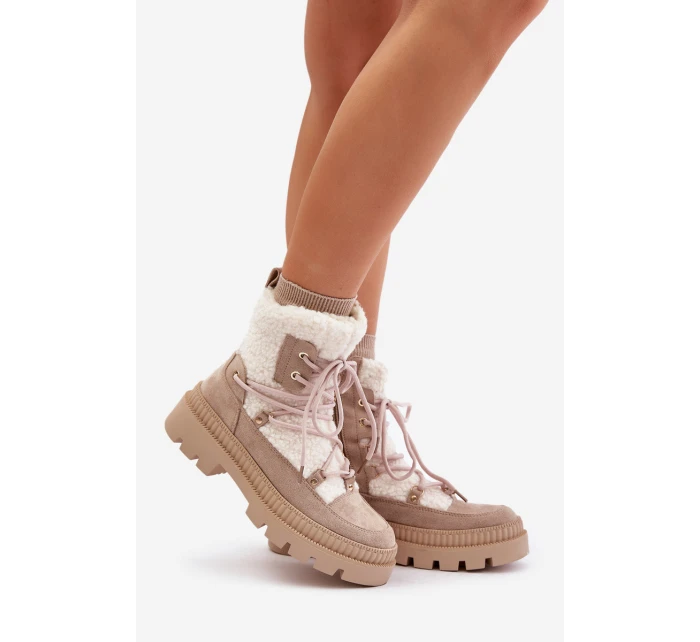 Botki Z Futerkiem Typu Baranek Beżowe Merilana Botki Z Futerkiem Typu Baranek Beżowe Merilana