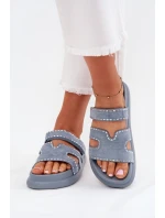 Dámské pantofle se zdobením na platformě modré model 21703959 - Boto