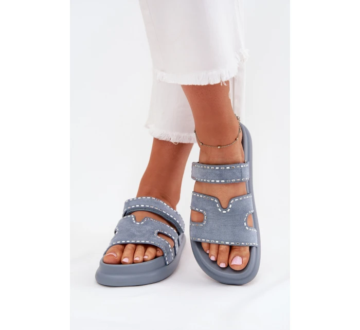 Dámské pantofle se zdobením na platformě modré model 21703959 - Boto