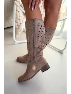 Ažurové dámské kozačky na klínu béžové Helinna