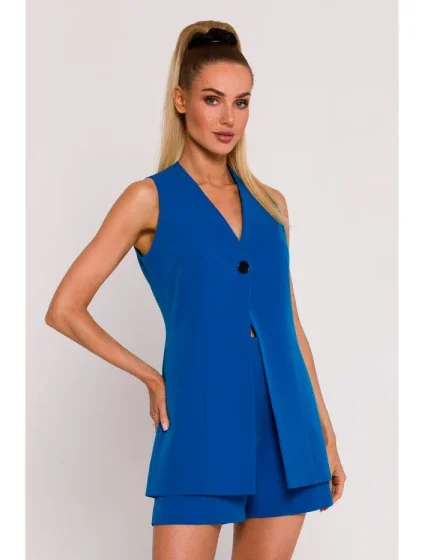 model 19660633 Sako bez rukávů s jedním knoflíkem modré - Moe model 19660633 Sako bez rukávů s jedním knoflíkem modré - Moe