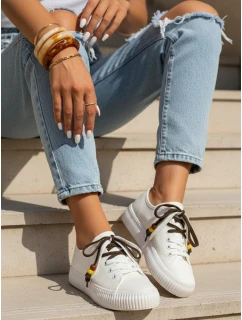 Dámske tenisky tenisky s ozdobnými korálkami biele ZY1407