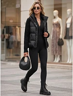 Dámska prešívaná péřová bunda s pletenými rukávmi, čierna, FashionStreet TY5930