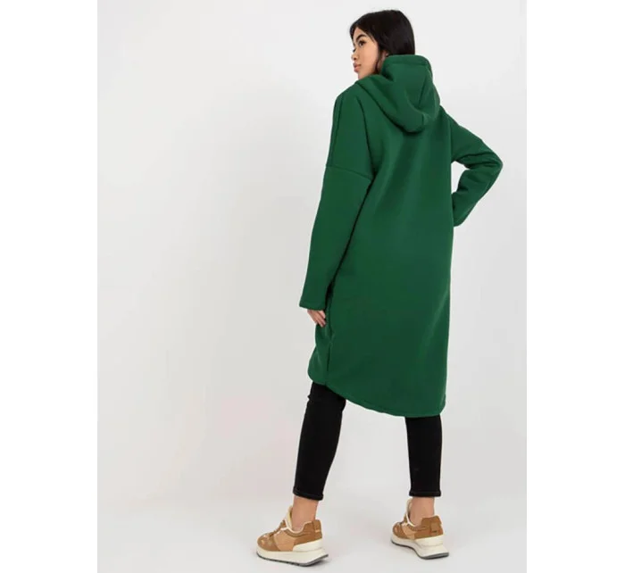 Tmavě zelená dlouhá hrubší dámská mikina s kapucí Rue Paris model 19551065 - Factory Price Tmavě zelená dlouhá hrubší dámská mikina s kapucí Rue Paris model 19551065 - Factory Price