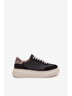 Skórzane Sneakersy Damskie Na Platformie Panterka Zazoo N1263 Czarne