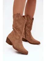 Dámské boty kovbojky na podpatku zateplené béžové model 21772330 - Boto