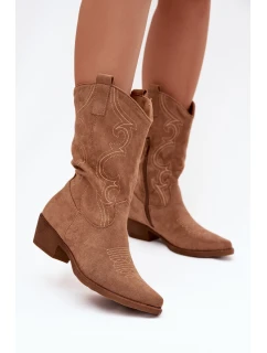 Dámské boty kovbojky na podpatku zateplené béžové model 21772330 - Boto