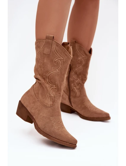 Dámské boty kovbojky na podpatku zateplené béžové model 21772330 - Boto