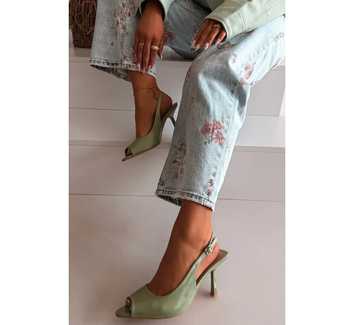 Dámské sandály na podpatku Zelené Sevina