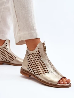 Kožené ažurové sandále Zazoo so zipsom, zlaté