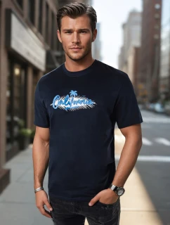 Pánske tmavomodré tričko s potlačou FashionStreet RX5372