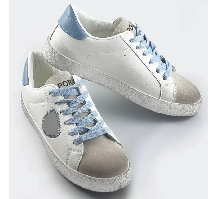 Bielo-svetlo modré dámske tenisky trampky z rôznych spojených materiálov (1088)