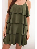 Dámské mini šaty na ramínka s volány khaki