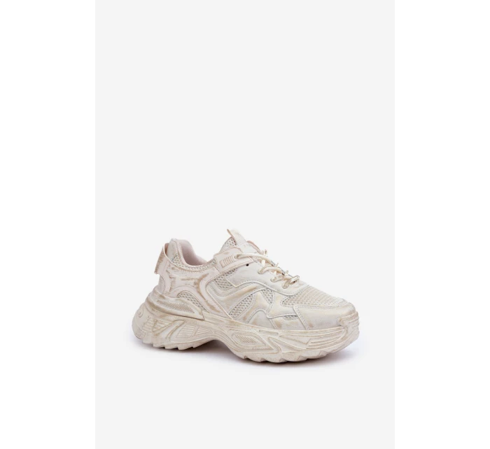 Sneakersy Damskie Z Przetarciami Na Platformie Beżowe Seladwen Sneakersy Damskie Z Przetarciami Na Platformie Beżowe Seladwen