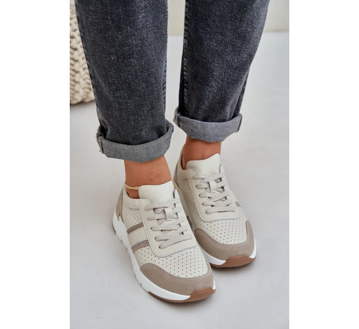 Dámské kožené tenisky na platformě béžové model 21685462 - EVENTO