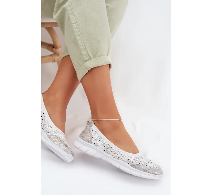 Kožené Ažurové Baleríny S.Barski GR61-5973 Bílé