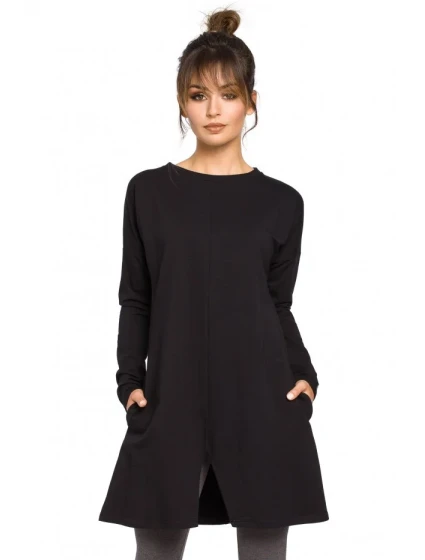 B042 Tunika s predným rázporkom - čierna B042 Tunika s predným rázporkom - čierna