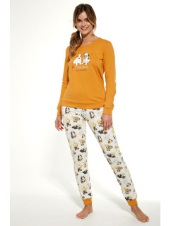 Dámské pyžamo 671/305 DOGS  Tmavě žlutá s ecru potisk - Cornette
