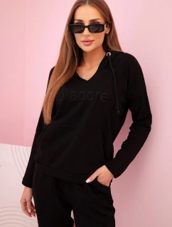 Dámska bavlnená súprava s kapucňou a potlačou čierna