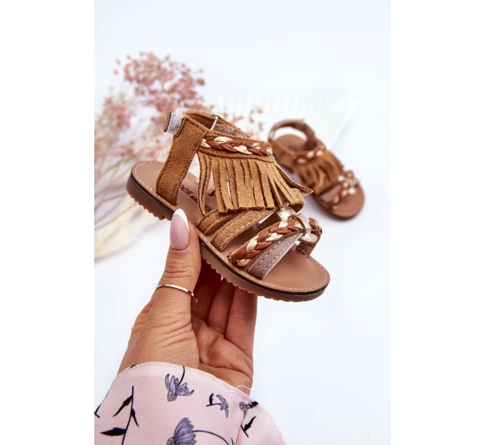 Dziecięce Sandały Na Rzep Z Frędzelkami Brązowe Missy Dziecięce Sandały Na Rzep Z Frędzelkami Brązowe Missy