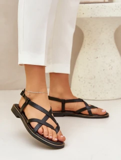 Kožené Ploché Sandály S Pásky  Černé model 21684005 - Zazoo