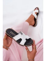 Zazoo 40326 Lakierowane Damskie Klapki Z Ozdobnymi Wycięciami Białe