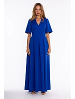 M937 Maxi dress with a neckline and box pleats – royal blue
