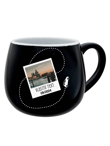 Personalizovaný keramický bacuľatý hrnček s fotografiou a cestovateľským motívom