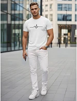 Pánske bavlnené tričko s EKG líniou biele FashionStreet NX5098R