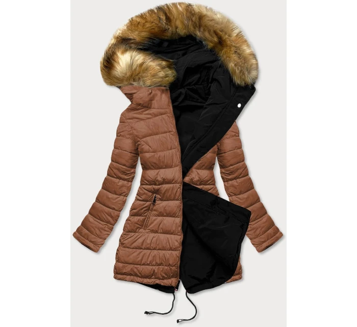Čierno-karamelová obojstranná dámska zimná bunda (m-21508)