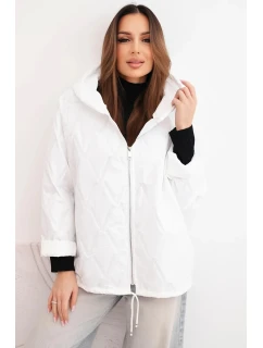 Dámska jarná prešívaná bunda s kapucňou a zipsom biela