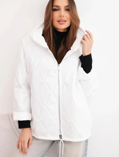 Dámská model 21791601 prošívaná bunda s kapucí a zipem bílá - K-Fashion