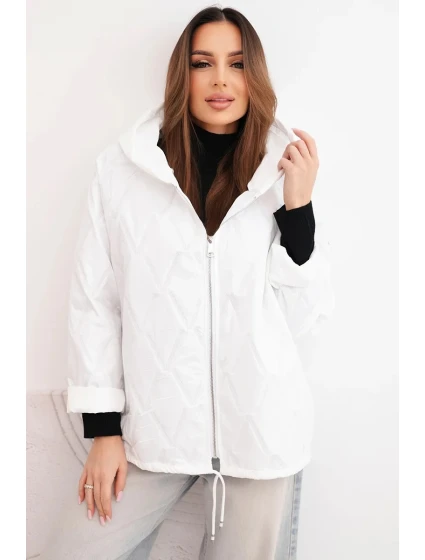 Dámska jarná prešívaná bunda s kapucňou a zipsom biela