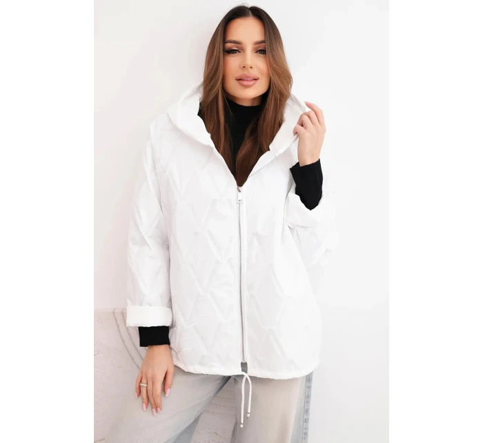 Dámska jarná prešívaná bunda s kapucňou a zipsom biela
