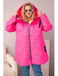 Dámská bunda Plus Size prošívaná s kapucí a nápisem HOPE růžový neon