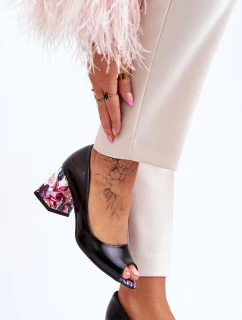 Skórzane Czółenka Z Ozdobnym Obcasem Lewski Shoes 2608/K Czarne