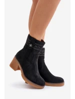 Ocieplane Botki Damskie Na Obcasie Słupku Czarne Vailia