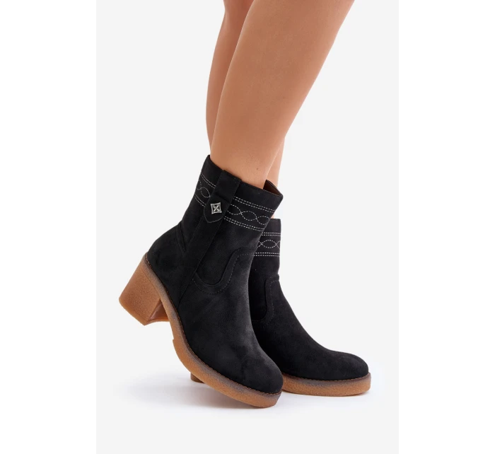 Ocieplane Botki Damskie Na Obcasie Słupku Czarne Vailia