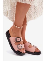 Klapki Damskie Z Klamrami Na Platformie Różowe Elamas Klapki Damskie Z Klamrami Na Platformie Różowe Elamas