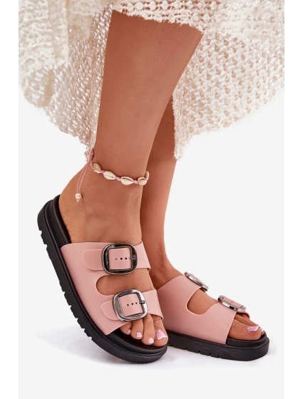 Klapki Damskie Z Klamrami Na Platformie Różowe Elamas Klapki Damskie Z Klamrami Na Platformie Różowe Elamas