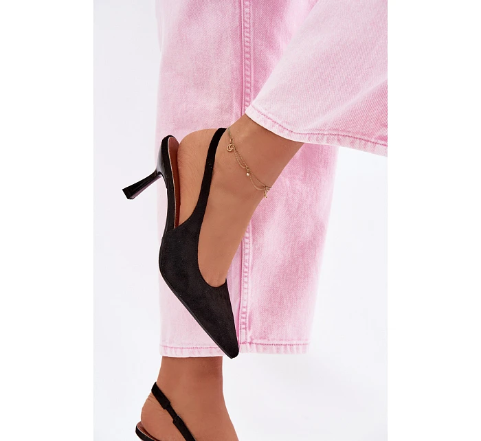 Dámské sandály na jehlovém podpatku z imitace semiše Černé model 22107100 - Boto