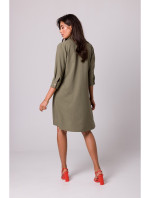 B257 Rozšírené košeľové šaty - olivové