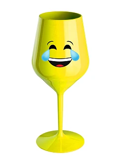 Smiley Crying Smiley - žltý nerozbitný pohár na víno 470 ml